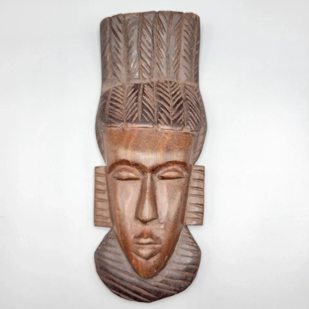 Vintage African Mask Hand Carving Wood Tribal Wall Hanging Home Decor 10.5